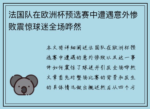 法国队在欧洲杯预选赛中遭遇意外惨败震惊球迷全场哗然